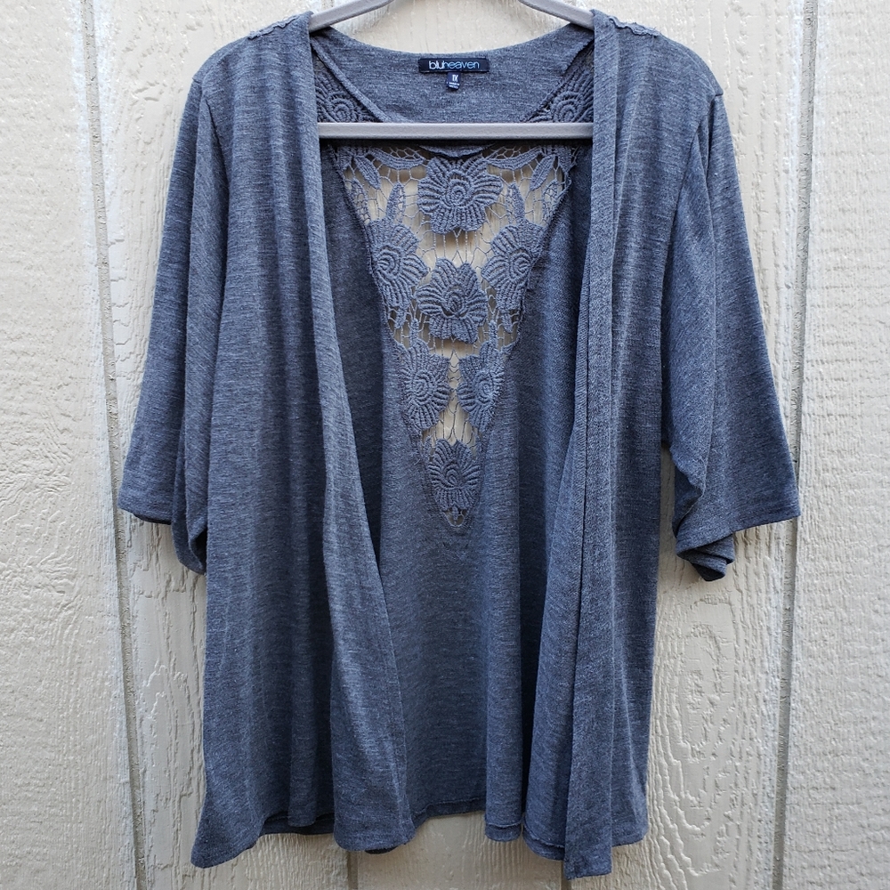 Bluheaven Grey Lace Back Cardigan Sz 1X